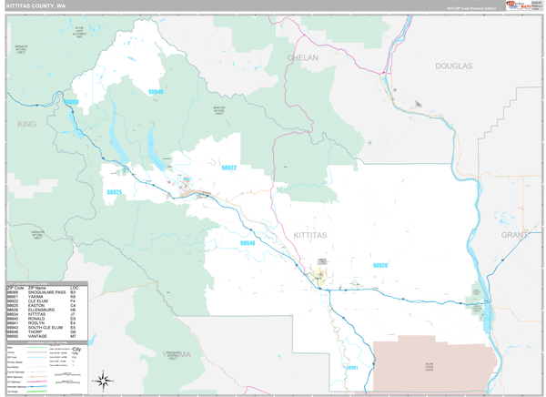 Kittitas County, WA Wall Map Premium Style