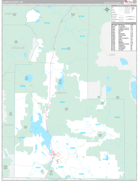 Klamath County, OR Wall Map