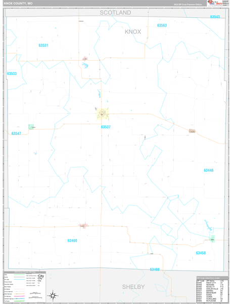 Knox County, MO Carrier Route Wall Map