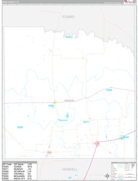 Knox County, TX Carrier Route Wall Map