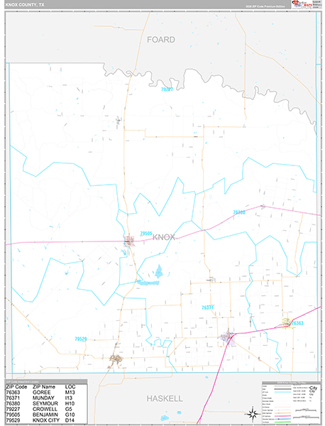 Knox County, TX Zip Code Map