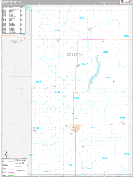 Kossuth County, IA Wall Map Premium Style