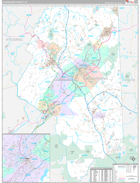 Lackawanna County, PA Wall Map Premium Style