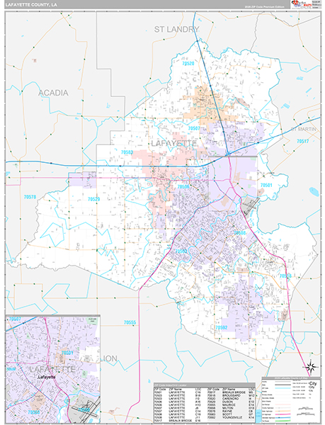 Lafayette County, LA Wall Map
