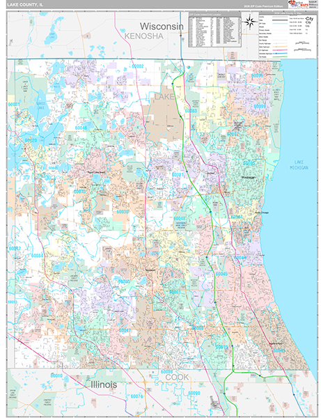 Lake County, IL Carrier Route Wall Map