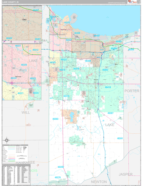 Lake County, IN Carrier Route Wall Map