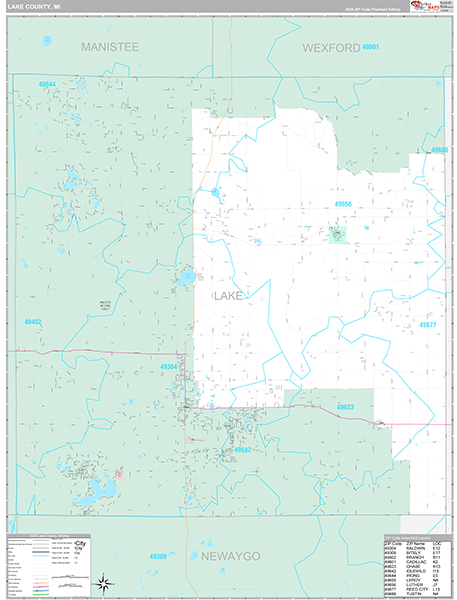 Lake County, MI Zip Code Map