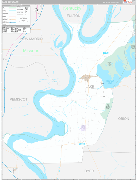 Lake County, TN Wall Map Premium Style