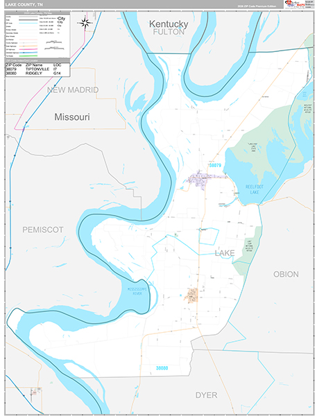 Lake County, TN Zip Code Map