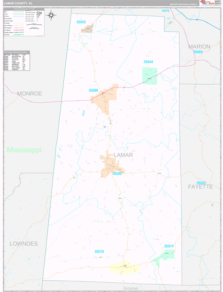 Lamar County, AL Wall Map