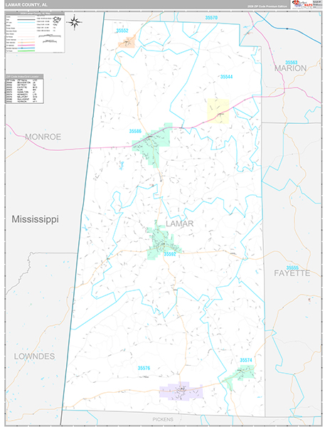 Lamar County, AL Zip Code Map