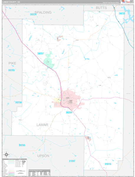Lamar County, GA Wall Map Premium Style by MarketMAPS