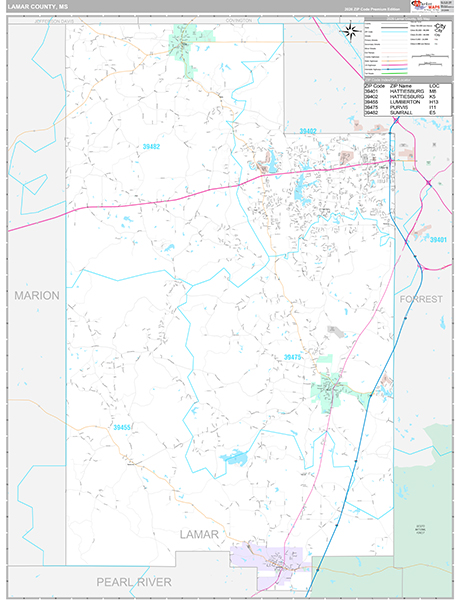 Lamar County, MS Zip Code Map