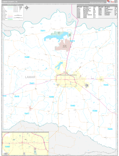 Lamar County, TX Carrier Route Wall Map