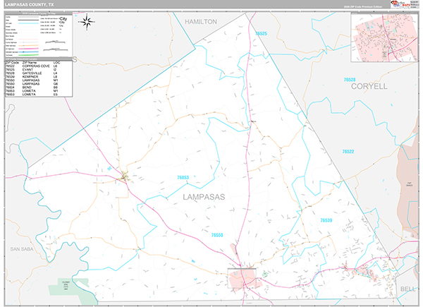 Lampasas County, TX Zip Code Map