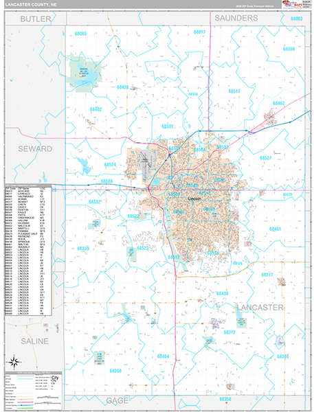 Lancaster County, NE Carrier Route Wall Map