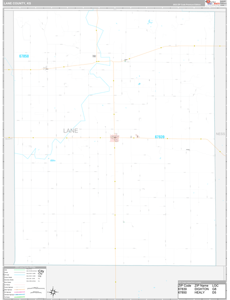 Lane County, KS Wall Map Premium Style