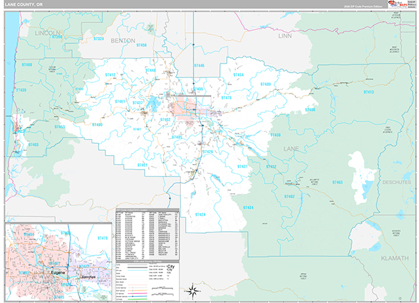 Lane County, OR Wall Map