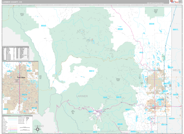 Larimer County Road Map Larimer County, Co Carrier Route Map - Premium - Marketmaps
