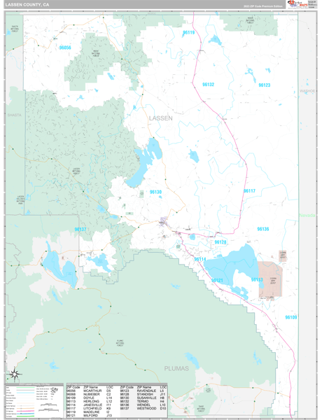 Lassen County, CA Carrier Route Wall Map