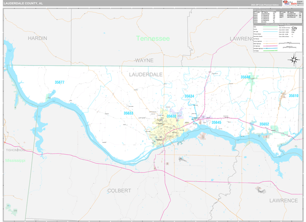 Lauderdale County Wall Map Premium Style