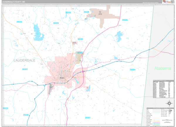 Lauderdale County, MS Wall Map