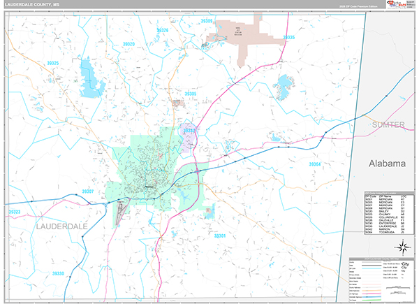 Lauderdale County, MS Zip Code Map