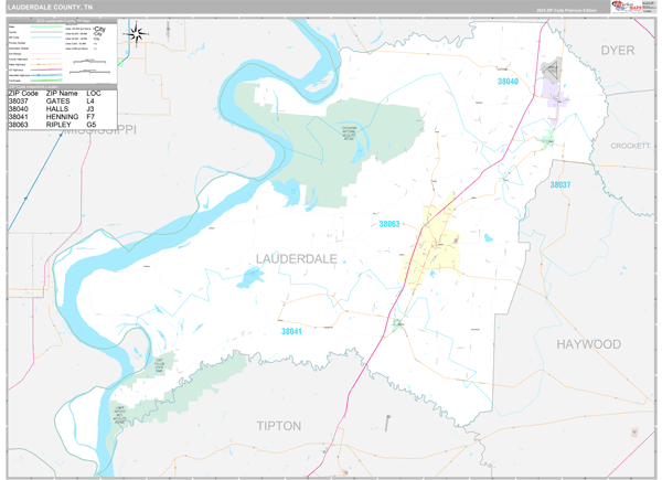 Lauderdale County, TN Zip Code Map