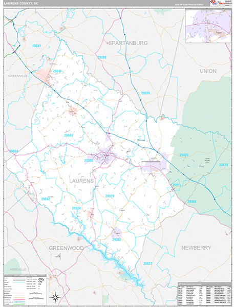 Laurens County, SC Wall Map