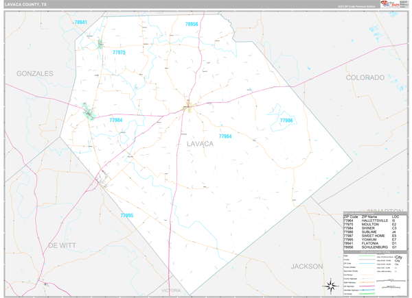 Lavaca County, TX Carrier Route Wall Map