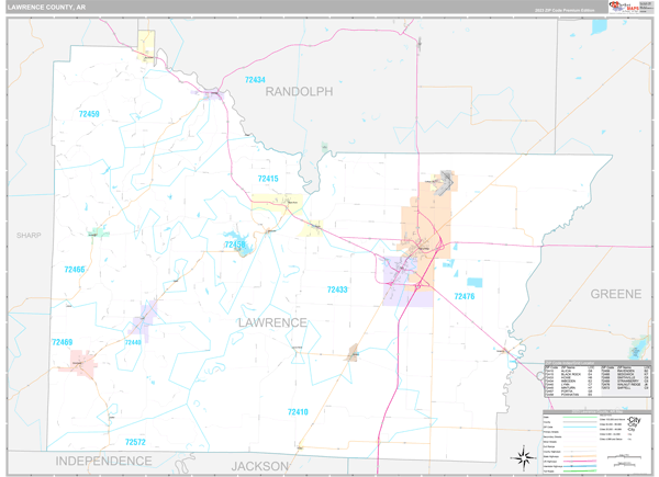 Lawrence County, AR Wall Map Premium Style