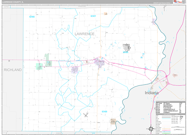 Lawrence County, IL Zip Code Map