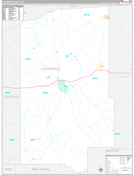 Lawrence County, MS Zip Code Map