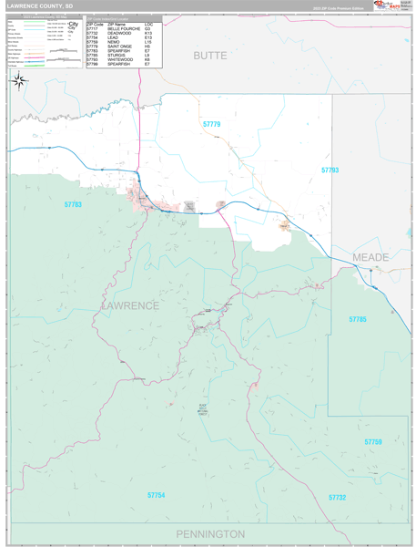 Lawrence County, SD Carrier Route Wall Map