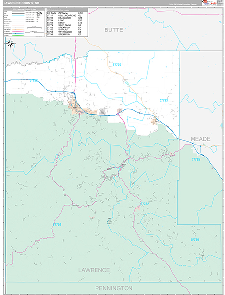 Lawrence County, SD Carrier Route Wall Map