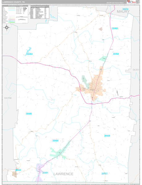 Lawrence County, TN Zip Code Map