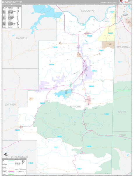 Le Flore County, OK Wall Map Premium Style by MarketMAPS - MapSales