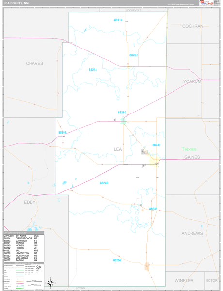 Lea County, NM Wall Map Premium Style