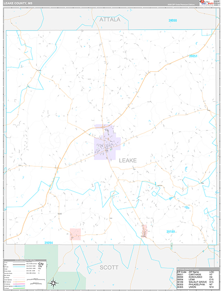 Leake County, MS Zip Code Map
