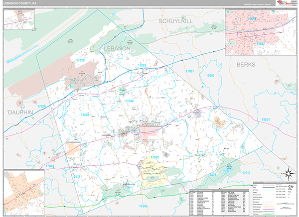 Lebanon County, PA Wall Map Premium Style
