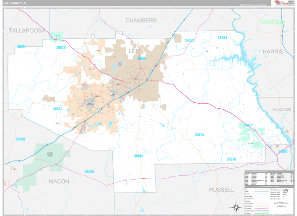 Lee County, AL Wall Map