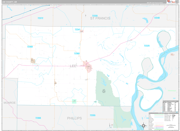 Lee County, AR Carrier Route Wall Map
