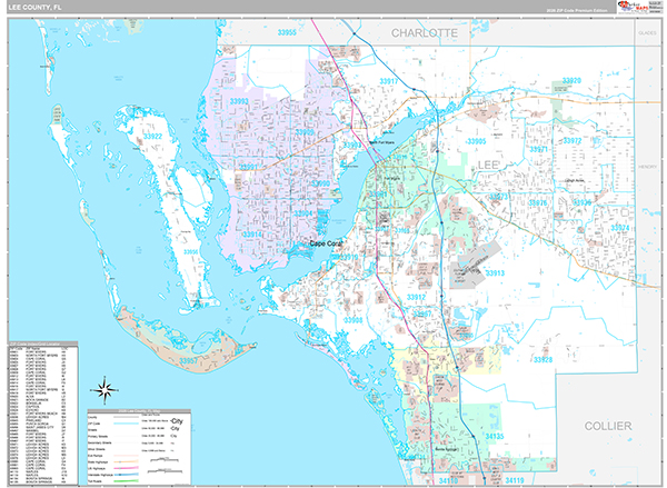 Lee County, FL Zip Code Map