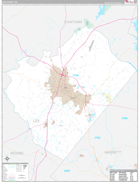 Lee County, NC Wall Map Premium Style