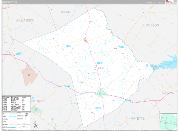 Lee County, TX Wall Map