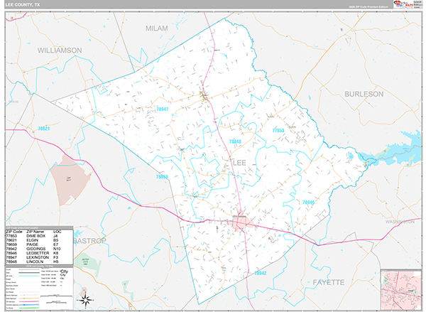 Lee County, TX Wall Map