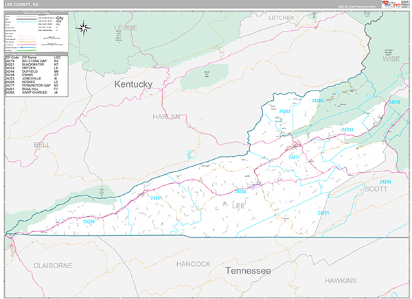 Lee County, VA Wall Map