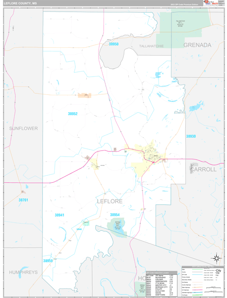 Leflore County, MS Carrier Route Wall Map