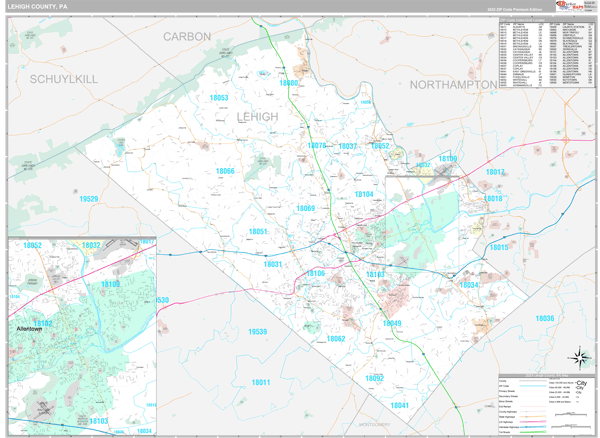 Lehigh County, PA Carrier Route Wall Map
