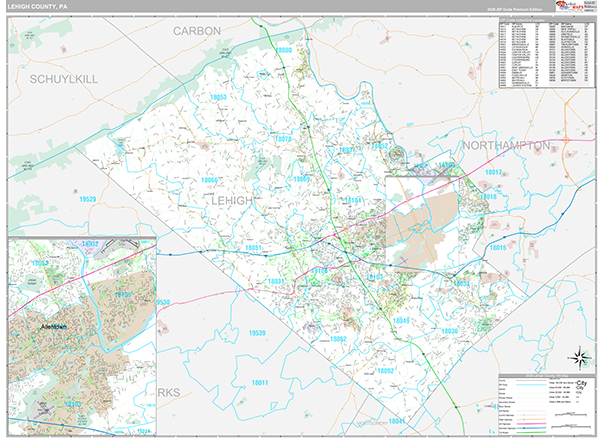 Lehigh County Wall Map Premium Style